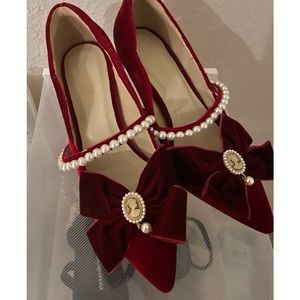 New Velvet Red Heels vintage US Women 4 EU 34